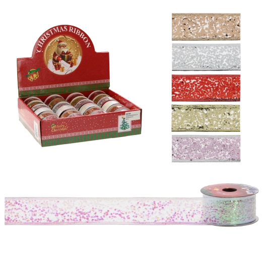Ruban décoratif de Noël avec fil métallique 3,8 cm × 2,7 m – assortiment de couleurs et de motifs