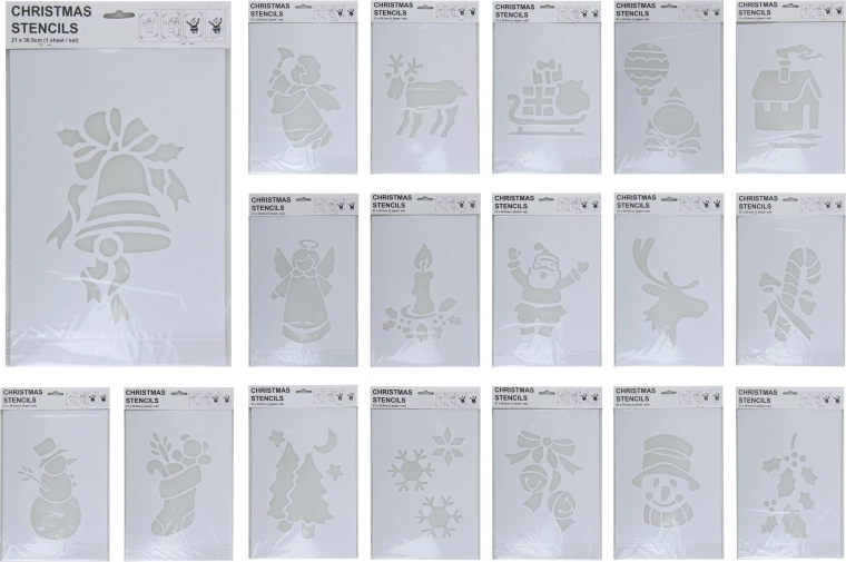 Pochoir de Noël en PVC 35 × 22 cm, blanc, motifs assortis