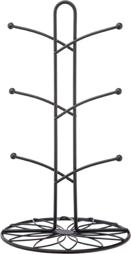 Support à tasses en métal noir avec décor floral 18 × 33 cm