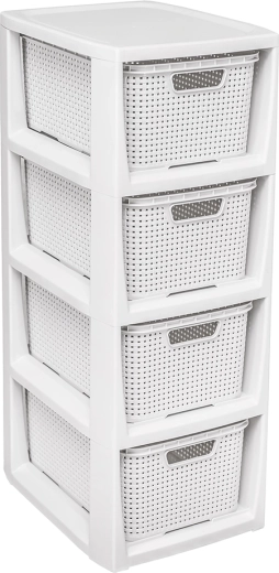 Étagère de rangement Rattan avec 4 tiroirs, blanche