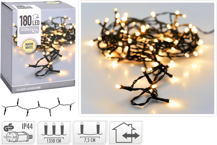Guirlande lumineuse LED de Noël 13,5 m, 180 LED blanc chaud