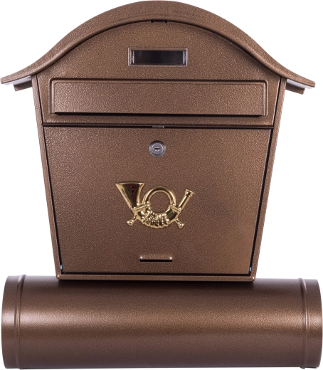 Boîte aux lettres avec auvent arrondi et tube à journaux, brun antique