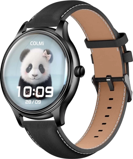 Montre connectée COLMI L28 – noire avec bracelet en cuir et en silicone