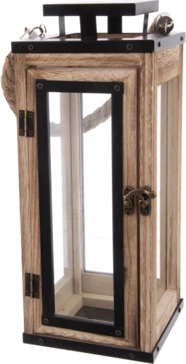 Petite lanterne beige en bois et métal 13 × 13 × 32 cm
