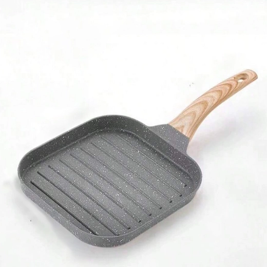Poêle grill carrée avec revêtement antiadhésif et poignée aspect bois