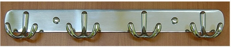 Porte-manteau mural à quatre doubles crochets CYRIL, chrome