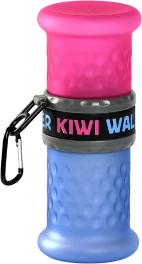 Bouteille de voyage 2-en-1 pour eau et nourriture KIWI WALKER, plastique, bleu‑rose