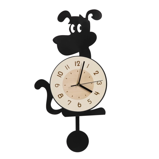 Horloge murale suspendue Chien avec pendule noir et blanc 37 cm
