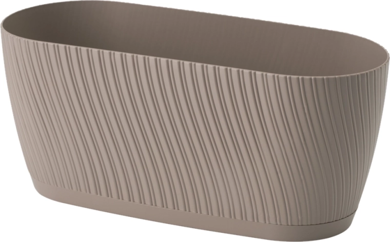 Cache-pot ovale avec soucoupe Mika 27 Eco Recycled gris‑beige