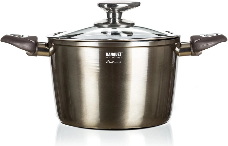 Casserole 20 cm 3,6 l avec revêtement antiadhésif METALLIC PLATINUM et couvercle en verre