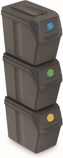 Ensemble de 3 bacs pour tri sélectif SORTIBOX, 3×20 l, pierre grise
