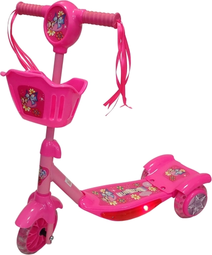 Trottinette enfant tricycle KUBIsport avec panier et lumières rose clair - 1 pièce