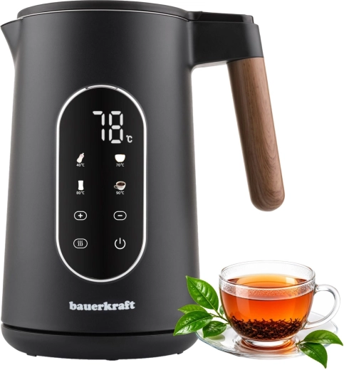 Bauerkraft bouilloire électrique sans fil 1,7 l avec réglage de la température, noire