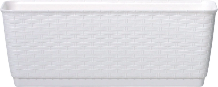 Jardinière avec soucoupe Ratolla P 49,2 cm – pot de fleurs en plastique blanc à l’aspect rotin