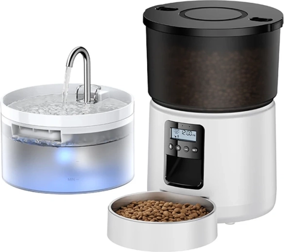 ROJECO Button distributeur automatique de nourriture 3 l avec fontaine à eau 2 l