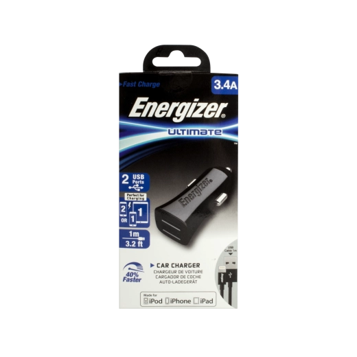Energizer adaptateur auto 3,4 A avec deux ports USB, noir