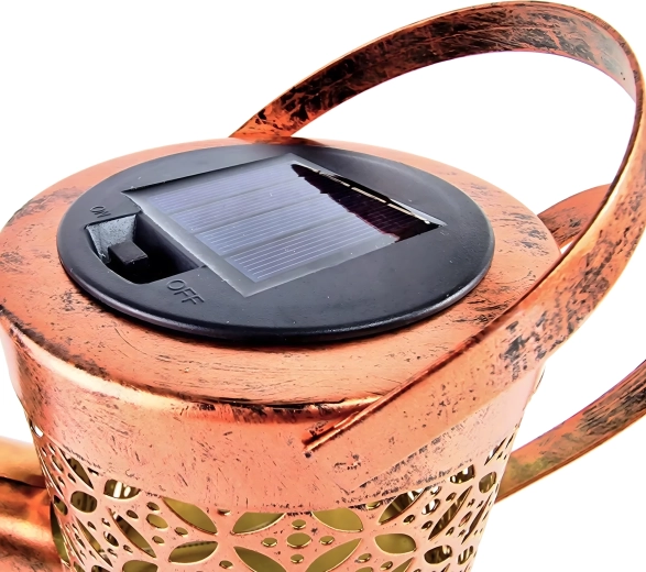 Lampe de jardin solaire en forme d’arrosoir avec LED chaudes, piquet et suspension sur crochet