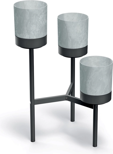 Support à plantes en métal à trois niveaux avec cache-pots gris 54 cm