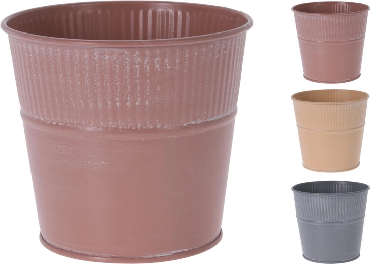 Cache-pot décoratif en métal 12,5 cm, design rainuré – assortiment de couleurs