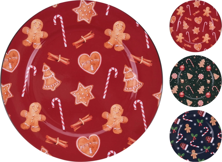 Assiette de Noël en plastique 33 cm, assortiment de couleurs et motifs
