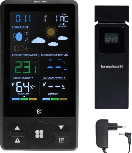 Station météo sans fil avec écran LCD couleur, baromètre et capteur extérieur