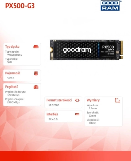 Disque SSD GOODRAM PX500-G3 512 Go M.2 PCIe 3.0 x4 NVMe 2280