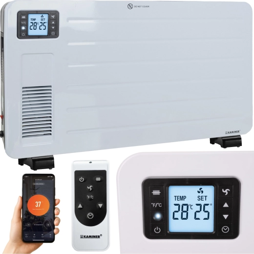 Radiateur convecteur électrique Kaminer Ziflo avec Wi‑Fi et télécommande, blanc