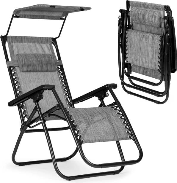 Chaise de jardin/plage pliable et réglable avec pare-soleil gris