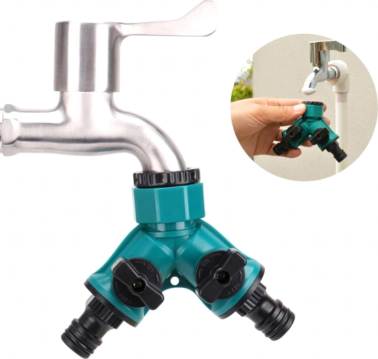 Diviseur en Y pour robinet d’eau, 2 voies 1/2" et 3/4" pour tuyaux de jardin avec vannes de fermeture