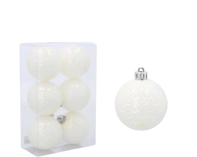 Set de boules de Noël blanches 6 cm (6 pcs)