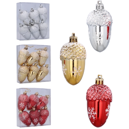 Set de décorations de Noël glands dorés brillants 7 cm – 6 pcs