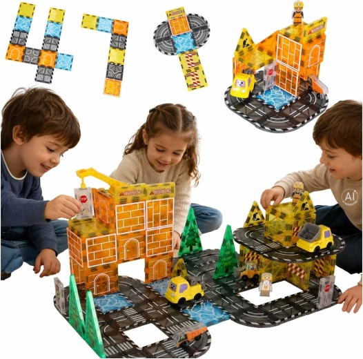 Blocs de construction magnétiques 3D – chantier et engins de construction (92 pièces)