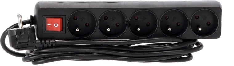 Multiprise parafoudre avec interrupteur, 5 prises, 3 m, noire