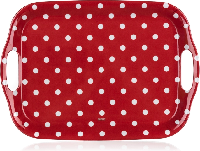 Plateau de service en mélamine à pois 36 × 25,5 cm, rouge