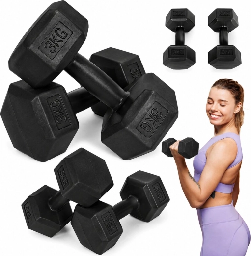 Haltères hexagonaux MOVEPRO 2×3 kg (noirs)