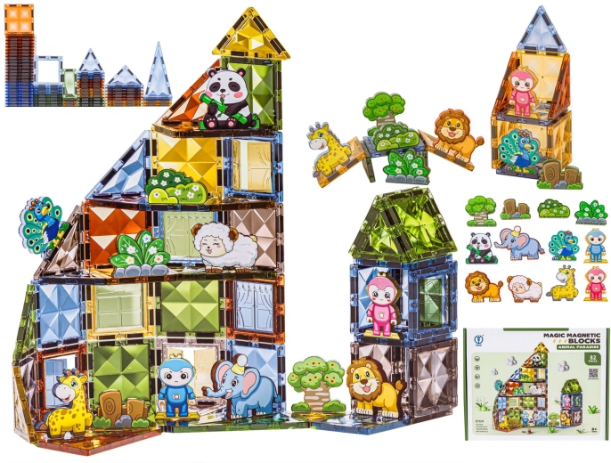 Jeu de construction magnétique avec animaux (82 pièces)