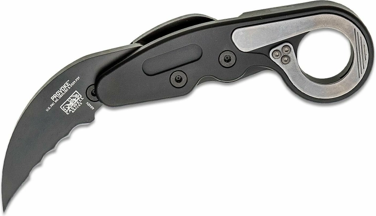 CRKT Provoke Veff Serrations couteau de poche karambit 6 cm, noir, aluminium