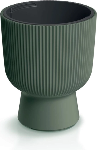Cache-pot avec insert Milly 39 cm – vert foncé, design côtelé sur socle