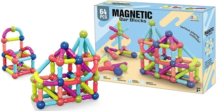 Blocs de construction magnétiques 3D – 64 pièces