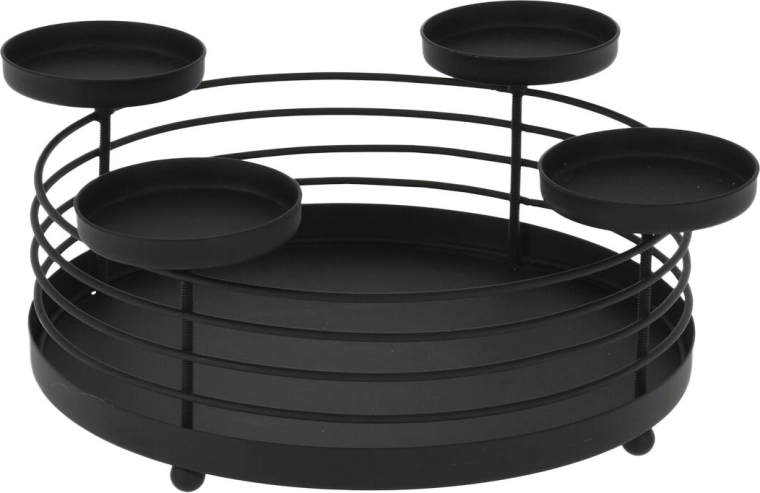 Bougeoir rond en métal pour 4 bougies, noir, diamètre 32 cm