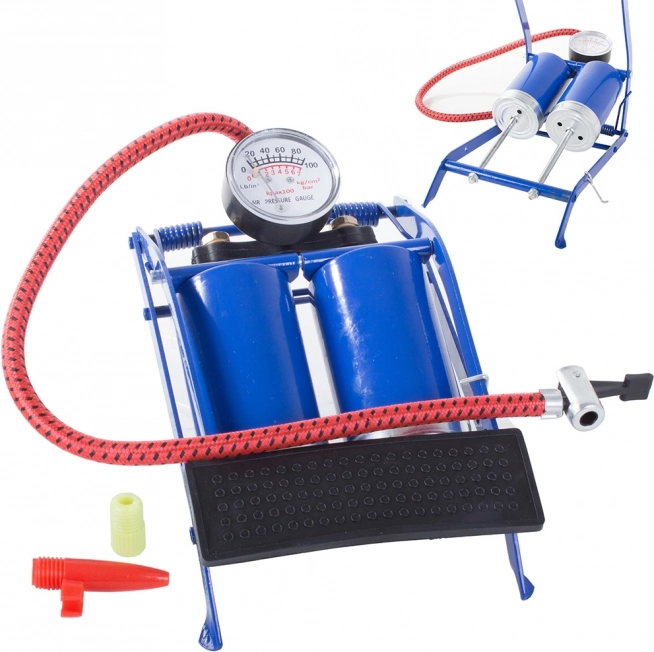 Pompe à pied pour voiture à double piston avec adaptateurs pour vélos