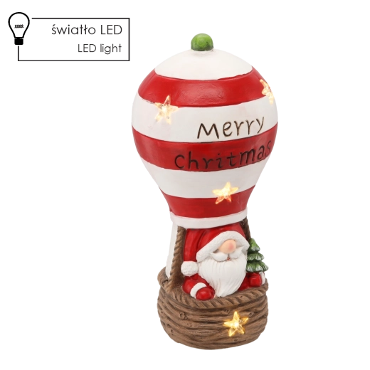 Figurine de Noël – Père Noël en montgolfière avec éclairage LED 20 × 20 × 43 cm