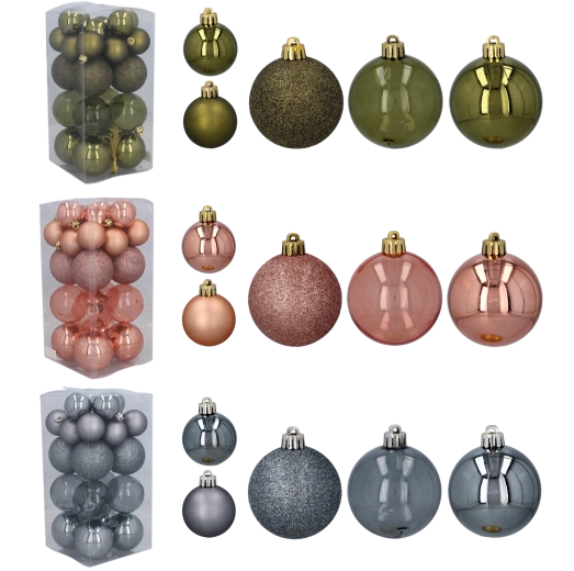 Set de 27 décorations de Noël en olive, cuivre et graphite