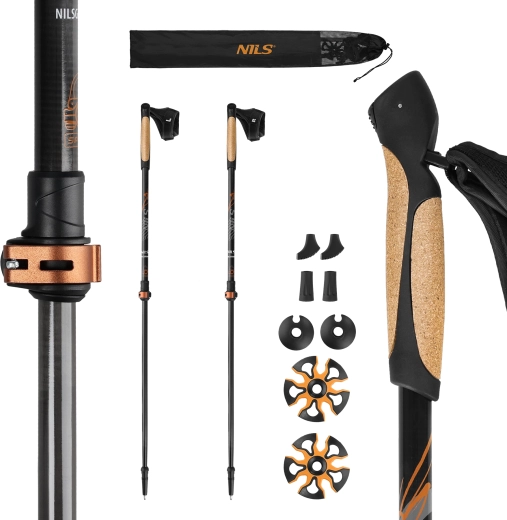 Bâtons de marche nordique NILS avec poignée en liège et carbone