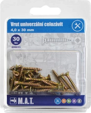Vis universelles à filetage total 4,0 × 30 mm galvanisées, 30 pcs