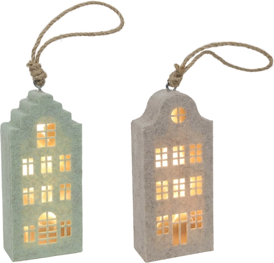 Décoration de Noël suspendue – petite maison en feutre avec LED, 14,5 cm