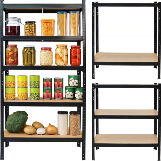 Étagère métallique de rangement 2 en 1 noire avec 5 étagères en MDF 150 × 75 × 30 cm