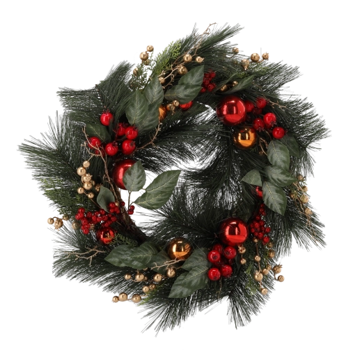 Couronne de Noël rouge et or 60 × 60 × 15 cm