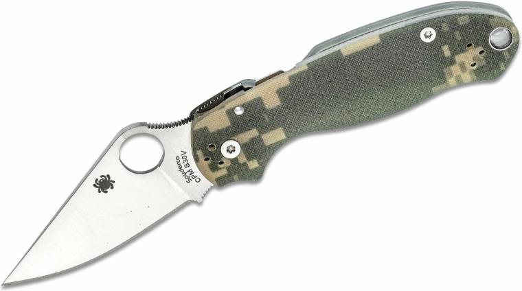 Couteau de poche tactique Spyderco Para 3 Camo 7,5 cm, finition satinée, G10