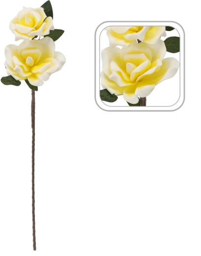 Rose artificielle décorative avec 2 fleurs 72 cm jaune